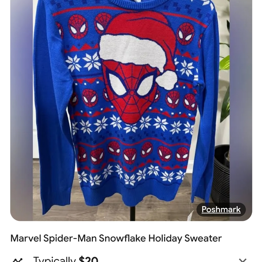 Marvel Blue and Red Crewneck Spider-Man Sweater Marvel Boys Holiday Sweater Xl